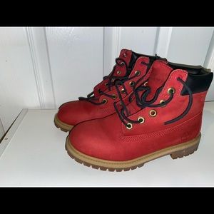Red women’s Timberland boots